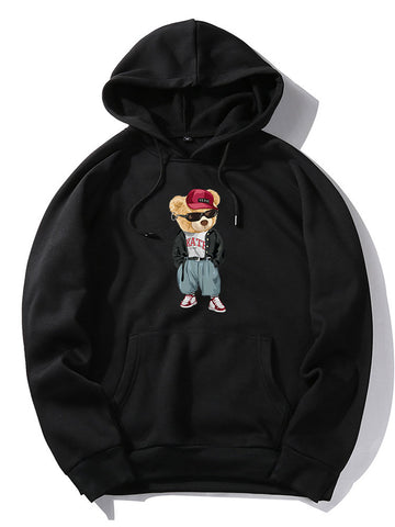 Hip Hop Style Bear Print Hoodie