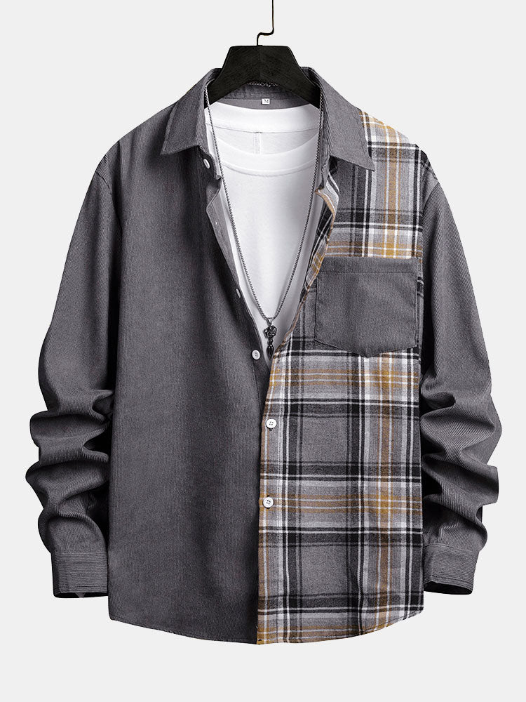 Corduroy Check Patchwork Shirt